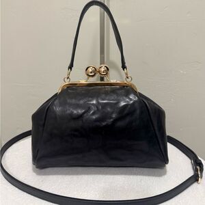 Unique Embossed Cowhide Handmade Kisslock Wristlet/Shoulder Bag/Crossbody